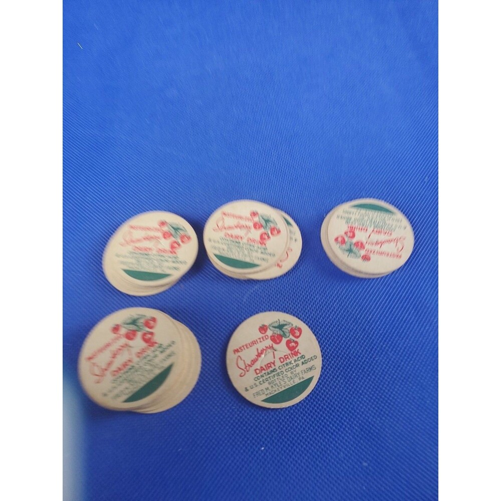 27 Vtg  1 5/8" Dia. Strawberry Dairy Drink Fred Kyles Dairy Bottle Caps Lot